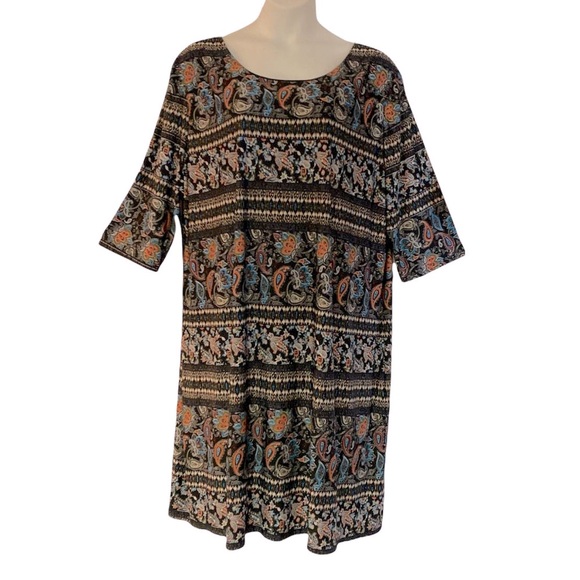 ⭐️Single LA Paisley Ethnic Mixed Print Thin Stretch Knit Office Casual Dress - Picture 4 of 8
